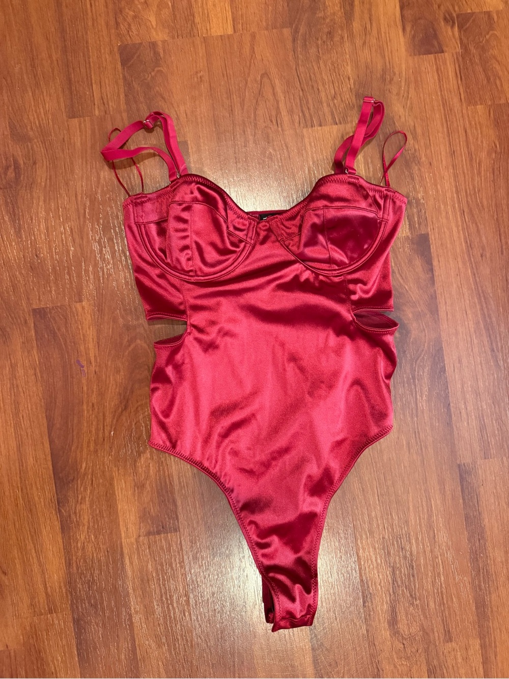Urban Outfitters Red Satin Cutout Bandeau Bodysuit